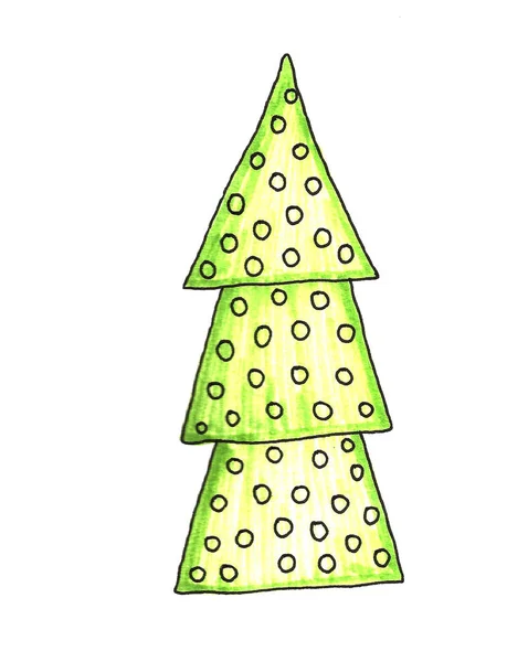 水彩画装饰的圣诞树套装. 手工画的常绿植物，球。 设计的Spruce背景，卡片，儿童插图 — 图库照片