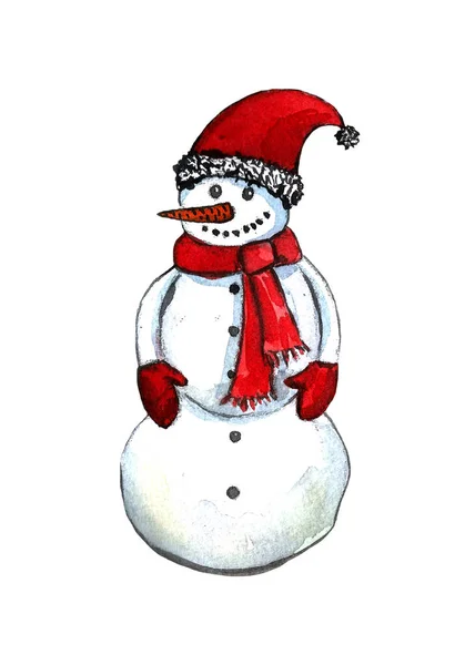 수채 손으로 그린 눈 사람의 귀여운 삽화. 성탄절 인사말 카드 완벽 해요 — 스톡 사진