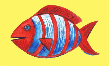 Tropik deniz balığı çizimleri. Suluboya elle çizilmiş arka plan. Deniz yaşamı