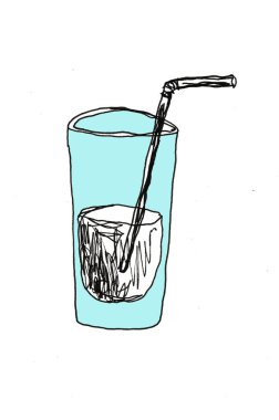 Bir bardak suyla çizilmiş. kalem illüstrasyonu