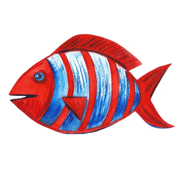 Conjunto de ilustración marina de peces tropicales. Acuarela dibujado a mano fondo. Vida marina marina — Foto de Stock