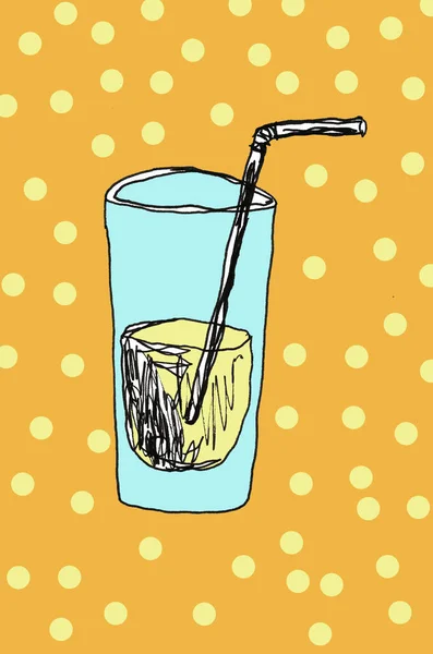 A glass of water hand drawn with stroke. pen pencil illustration — Stock Photo, Image