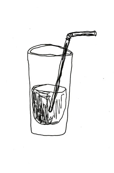 Egy pohár vizeskezű, szélütéssel rajzolt kéz. ceruza illusztráció — Stock Fotó