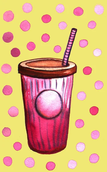 Акварельний коктейль гладкий трясеться. Рука пофарбована в літній тропічний напій ізольовано на білому тлі. Їжа ілюстрація. Для дизайну або тла — стокове фото