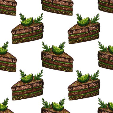 Suluboya kekler, farklı kek çeşitleri olan kekler: çilek, yabanmersini, çikolata. Turunçgil, ahududu. İzole edilmiş. Farklı menü, reklam ve kafe tasarımları için kullanması kolay