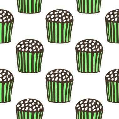 Suluboya kekler, farklı kek çeşitleri olan kekler: çilek, yabanmersini, çikolata. Turunçgil, ahududu. İzole edilmiş. Farklı menü, reklam ve kafe tasarımları için kullanması kolay