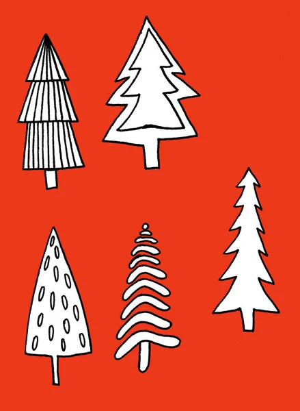 Set di albero di Natale disegnato a mano e atributi. Decorazione vacanza elementi isolati. Uso per Saluto Scrapbooking, Congratulazioni, Inviti . — Foto Stock