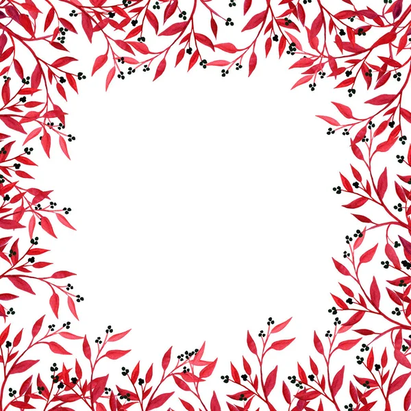 Рука намальована красива рамка візерунка, встановлена в акварельному стилі гілок з ягодами на білому тлі - зимова концепція, Різдво — стокове фото