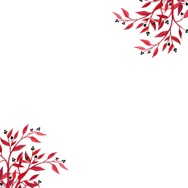 Handgezeichnete schöne Rahmenmuster in Aquarell-Stil Zweige mit Beeren auf weißem Hintergrund gesetzt - Winterkonzept, Weihnachten — Stockfoto