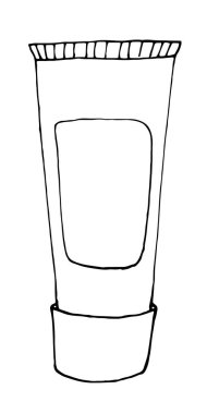 Güzel, mutlu çizgi film dişleri fırça ve su setiyle temizleniyor. El çizimi sanat karikatürü vektör çizimi.