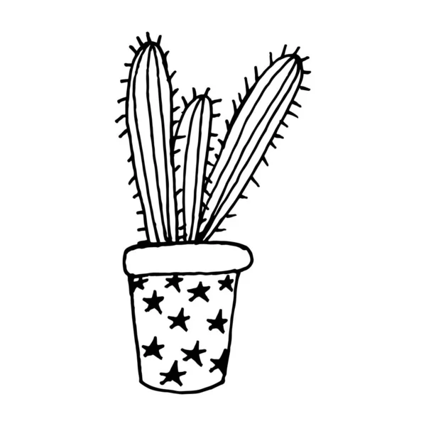Внутренний векторный цветок кактус окрашен в одну линию черный стиль на белом фоне — стоковый вектор