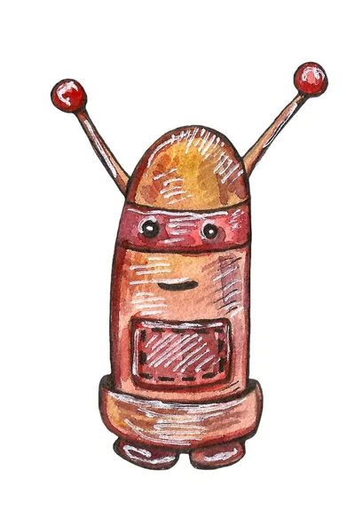 Aquarel hand getekend schattige robots set. Cartoon mooie illustratie — Stockfoto