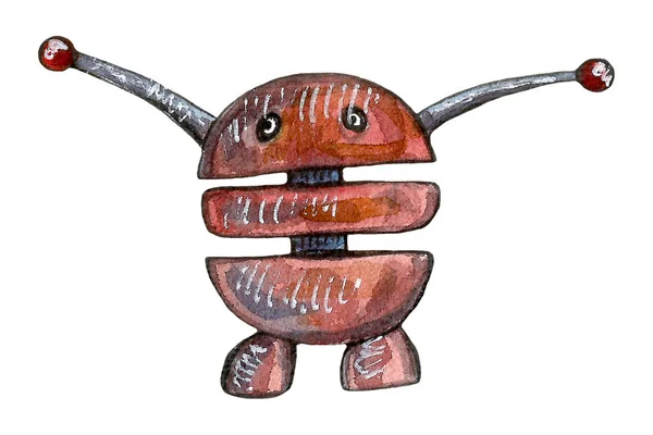 수채 색으로 그린 귀여운 로봇 세트. 만화의 멋진 삽화 — 스톡 사진