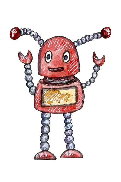 Acquerello disegnato a mano set robot carino. Cartoon bella illustrazione — Foto Stock