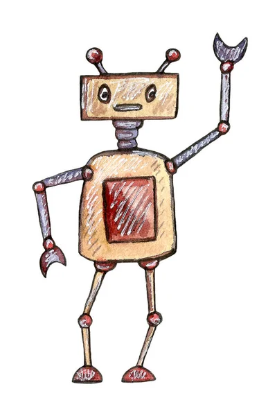 Acuarela mano dibujado lindo conjunto de robots. Dibujos animados buena ilustración —  Fotos de Stock