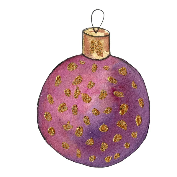 Kerstbollen met de hand gemaakt aquarel illustratie. Kerstbal decoratie. decoratieve achtergrond voor header of wenskaart, bauble decoraties — Stockfoto