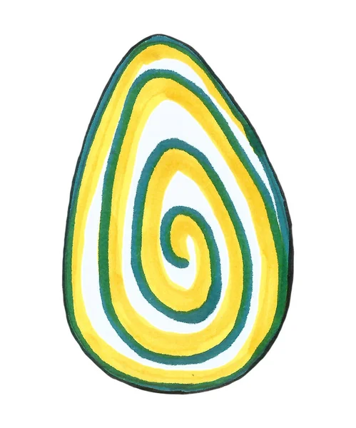Acuarela azul amarillo huevo de Pascua primer plano aislado sobre un fondo blanco. Pintura a mano sobre papel. Elemento de diseño artístico — Foto de Stock