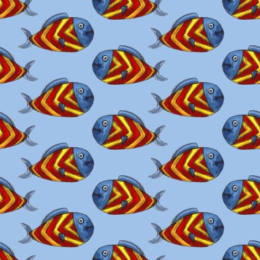 Komik nesneler ve deniz karikatürü balıklarıyla sevimli modern alfabe. Mektuplar. Okumayı öğren. İzole edilmiş. Suluboya resimleme, fırça harfleri