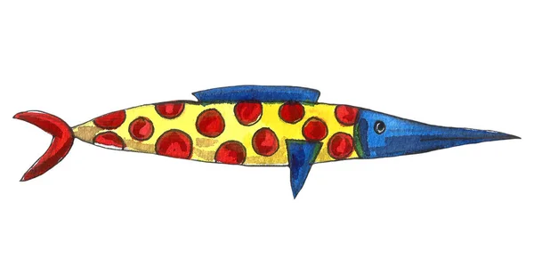 Aranyos modern ábécé vicces tárgyak és tengeri rajzfilm hal. Levelek. Tanulj meg olvasni. Elszigetelve. Akvarell illusztráció, ecset betű — Stock Fotó