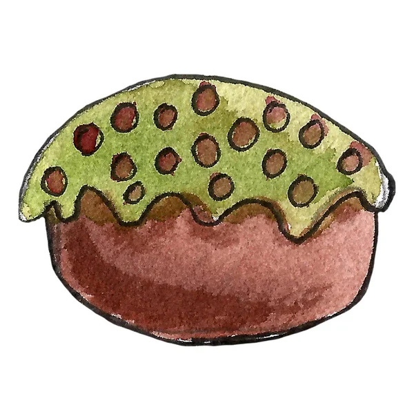 Акварель счастливый пасхальный набор с тортом, цветами, перьями и яйцами. Весенний праздник украшения. Ручной рисунок апрельского дизайна . — стоковое фото