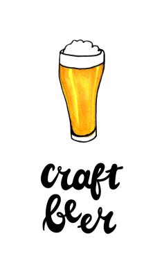 Birayı klasik tarzda anlatan harflerle suluboya illüstrasyon. Kaligrafik pankart ve tişört izi. Bar veya bar menüsü tasarımı için el çizimi pankart.