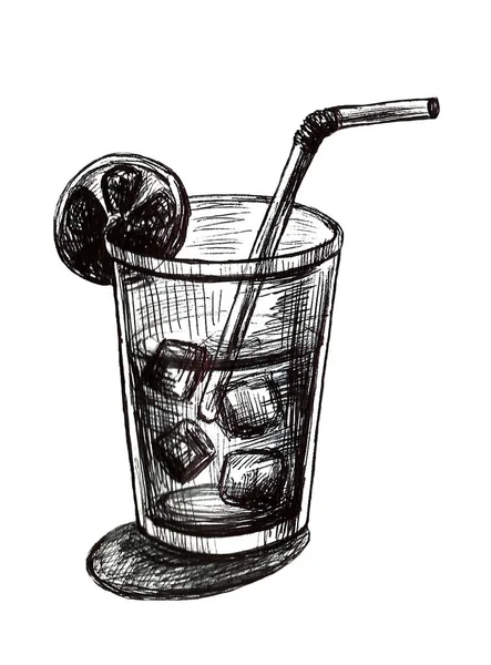 Kokain, konyak, bira, şampanya, şarap şişesi ve cam, suluboya ve mürekkeple çizim, el yapımı illüstrasyon