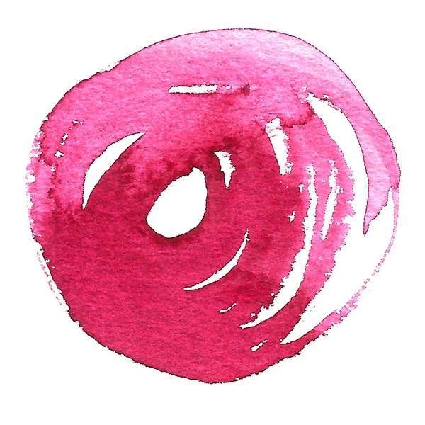 Симпатичный ярко-розовый кролик и пятна. Забавный мультяшный акварель с сердцем — стоковое фото
