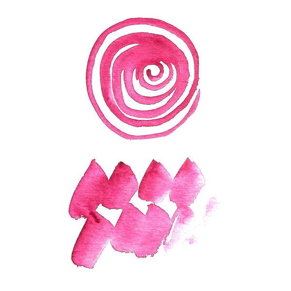 Lindo conejito de color rosa brillante y manchas. Divertidos dibujos animados acuarela conejo con corazón — Foto de Stock