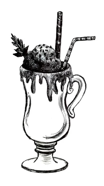 Coctail, cognac, öl, champagne, vinflaska och glas, teckning med akvarell och bläck, handritad illustration — Stockfoto