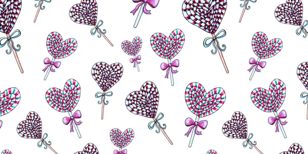 Acquerello a forma di cuore caramella Lollipop. Elemento clip art di San Valentino. Illustrazione disegnata a mano . — Foto Stock