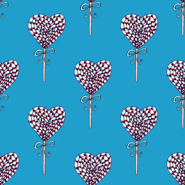 Akvarell szív alakú nyalóka cukorka. Valentin napi klipsz művészeti elem. Kézzel rajzolt illusztráció. — Stock Fotó