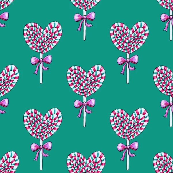 Akvarel Srdce tvarované lízátko Candy. Valentines Day clip art element. Ručně kreslená ilustrace. — Stock fotografie