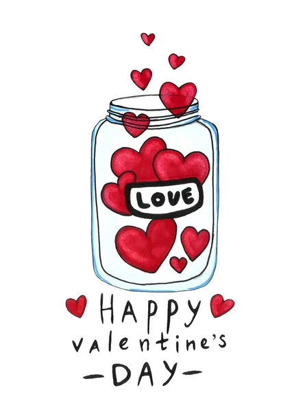 Akvarell Valentin-napi elemek meg a szív, origami, nyíl, ajándék doboz, szerelem. kézzel festett elszigetelt fehér alapon, Valentin napi üdvözlőlap, esküvői kártya felirat — Stock Fotó