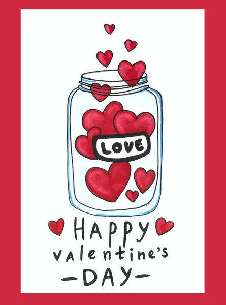 Akvarell Valentin-napi elemek meg a szív, origami, nyíl, ajándék doboz, szerelem. kézzel festett elszigetelt fehér alapon, Valentin napi üdvözlőlap, esküvői kártya felirat — Stock Fotó