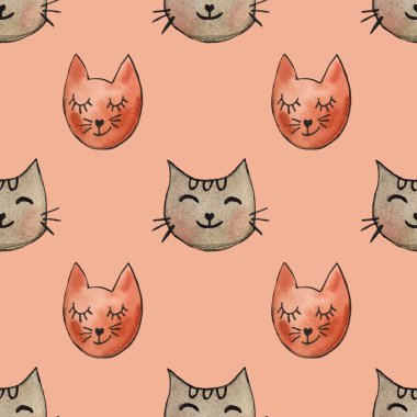 Tatlı hayvanlar için suluboya alfabe kedi yuvası seti. Çocuk odası poster sanat dekoru. Çocuk kıyafetleri renkli izler. Yüksek çözünürlükte elle çizilmiş resim.