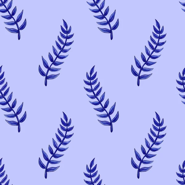Aquarela azul folhas exóticas padrão sem costura. Ilustração de folhas exóticas pintadas à mão para design de verão . — Fotografia de Stock