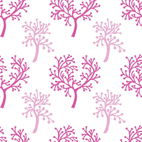 Motif vintage vectoriel sans couture de branches d'arbre dessinées à la main avec des feuilles et des fleurs. Printemps, fleur, floral, mignon . — Image vectorielle