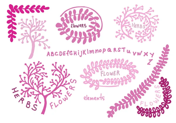 Vintage wektor zestaw ręcznie rysowane gałęzie drzew z liśćmi i kwiatami. Wiosna, kwiat, kwiatowy, słodkie. — Wektor stockowy