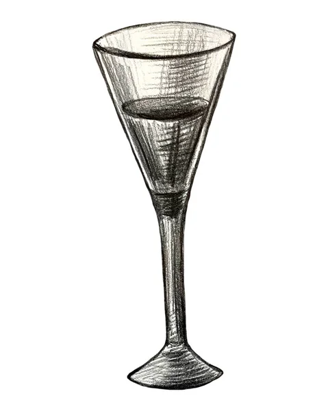 Koktejl, koňak, pivo, šampaňské, láhev vína a sklo, kresba tužkou a inkoustem, ručně kreslená ilustrace — Stock fotografie