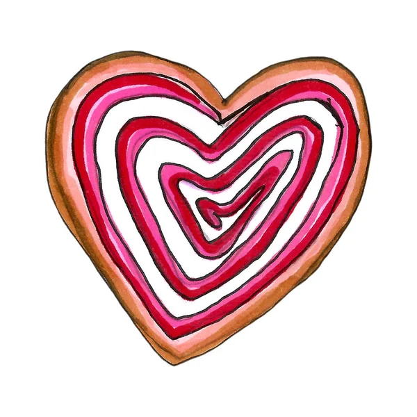 ハッピーバレンタインデー クッキーの心を設定します 水彩カード — ストック写真