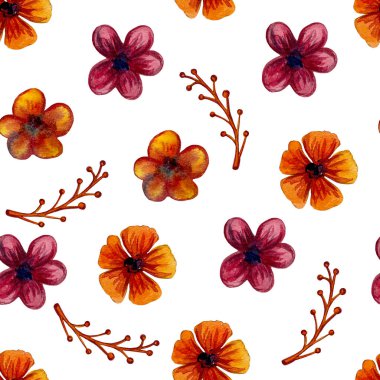 Bir dizi suluboya bitki ve çiçek çizimi