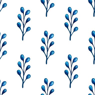 Bir dizi suluboya bitki ve çiçek çizimi