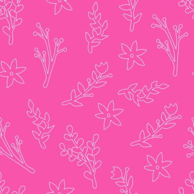 Set of flat flower icons in silhouette isolated on white. Simple retro designs in black and white. Seamless background pattern for gift wrapping paper, textiles, wallpaper.