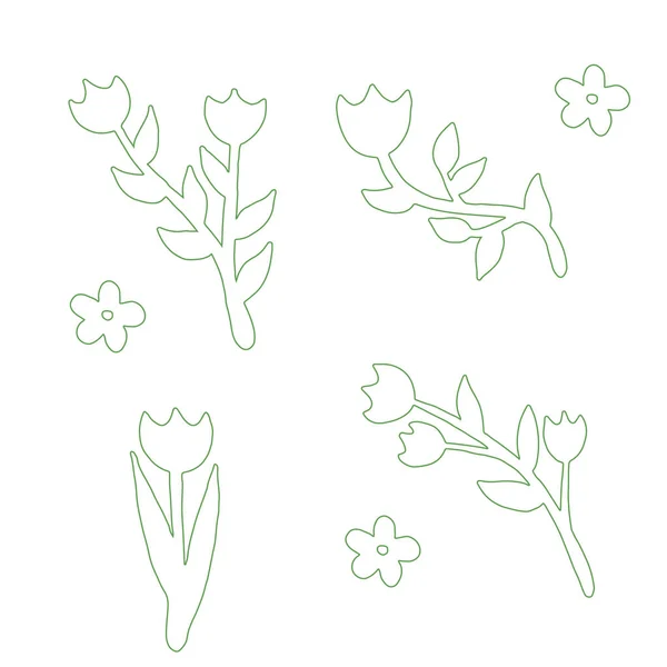 Set Flat Flower Icons Silhouette Isolated White — Stock Vector