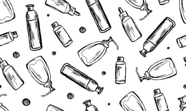 Cilt bakımı kozmetik çizgisi simgeleri. Krema, serum damlası ve yüz jölesi veya losyon ikonları. UV koruması. Yağ, E vitamini ve Kolajen sembolleri.