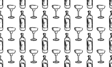 Vektör kümesi kroki kokteyller ve alkollü içecekler