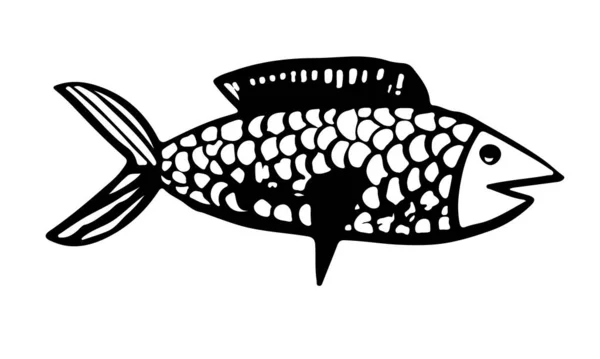 Vector Garabato Icono Pescado Plantilla Diseño Logotipo Lindo Dibujado Mano — Vector de stock