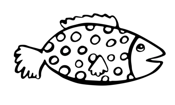Vektor Doodle Fisch Symbol Logo Design Vorlage Nette Von Hand — Stockvektor