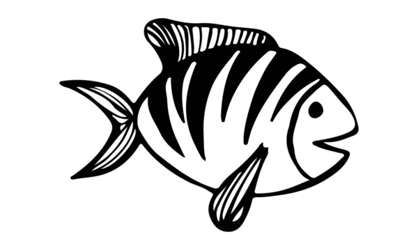 Vector Garabato Icono Pescado Plantilla Diseño Logotipo Lindo Dibujado Mano — Vector de stock