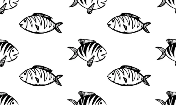 Ikona Vektorové Ryby Šablona Návrhu Loga Roztomilé Ručně Kreslené Dětské — Stockový vektor